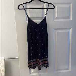 Navy Blue Patterned Spaghetti Strap romper